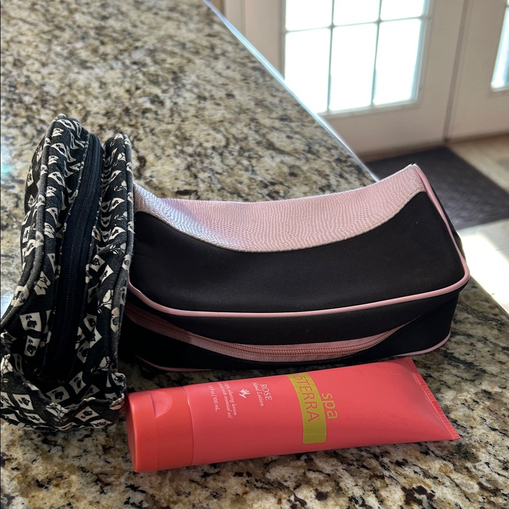 Lancome Black and Pink Cosmetic Bag Set